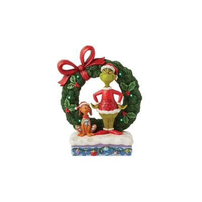 Grinch &amp; Max in Wreath Light-Up By: The Grinch Jim Shore *SHIPS WITHIN 10 DAYS* NEW 2024