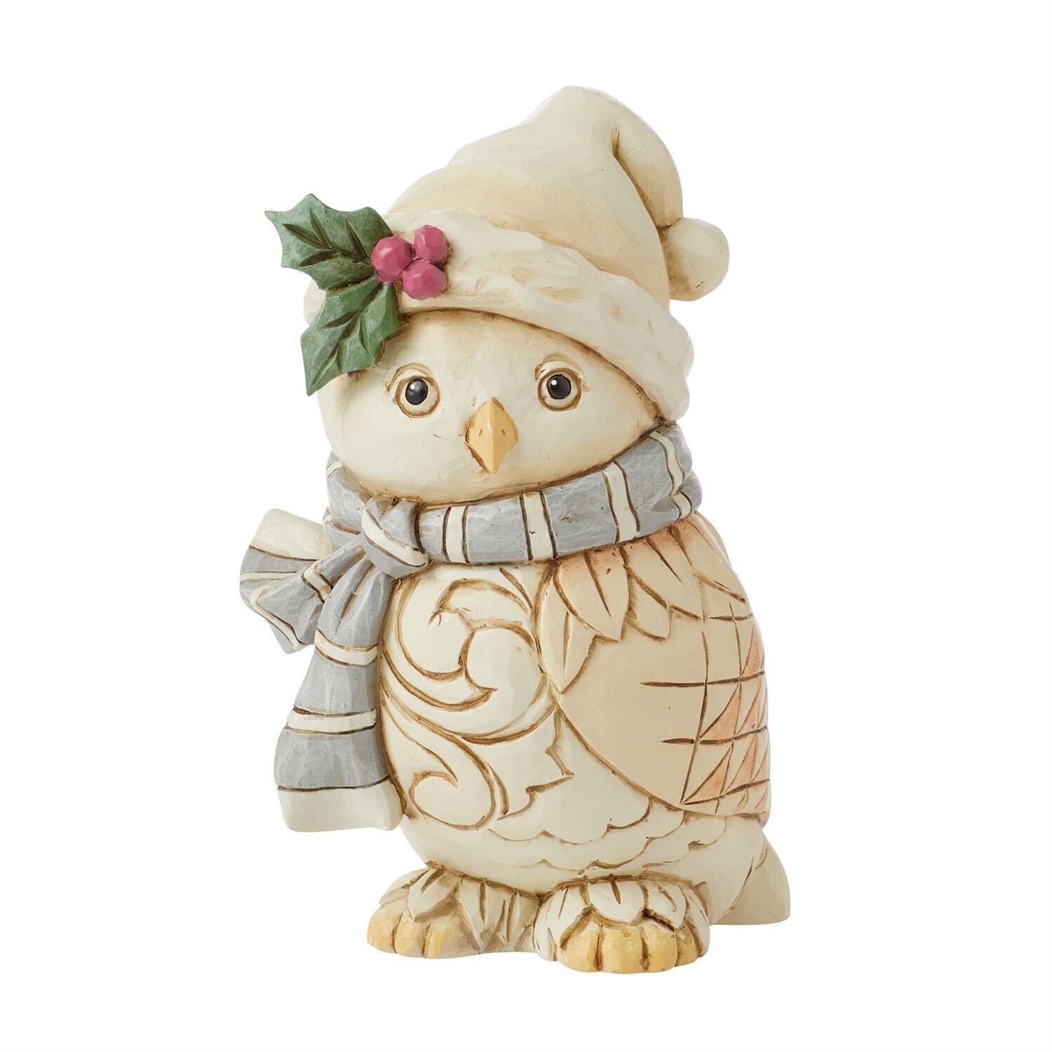 White Woodland Owl with Scarf By: Jim Shore *SHIPS WITHIN 15 DAYS* NEW 2024