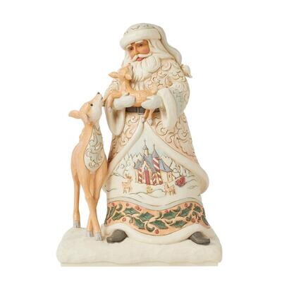 White Woodland Santa Holding Fawn By: Heartwood Creek Jim Shore *SHIPS WITHIN 10 DAYS* NEW 2024