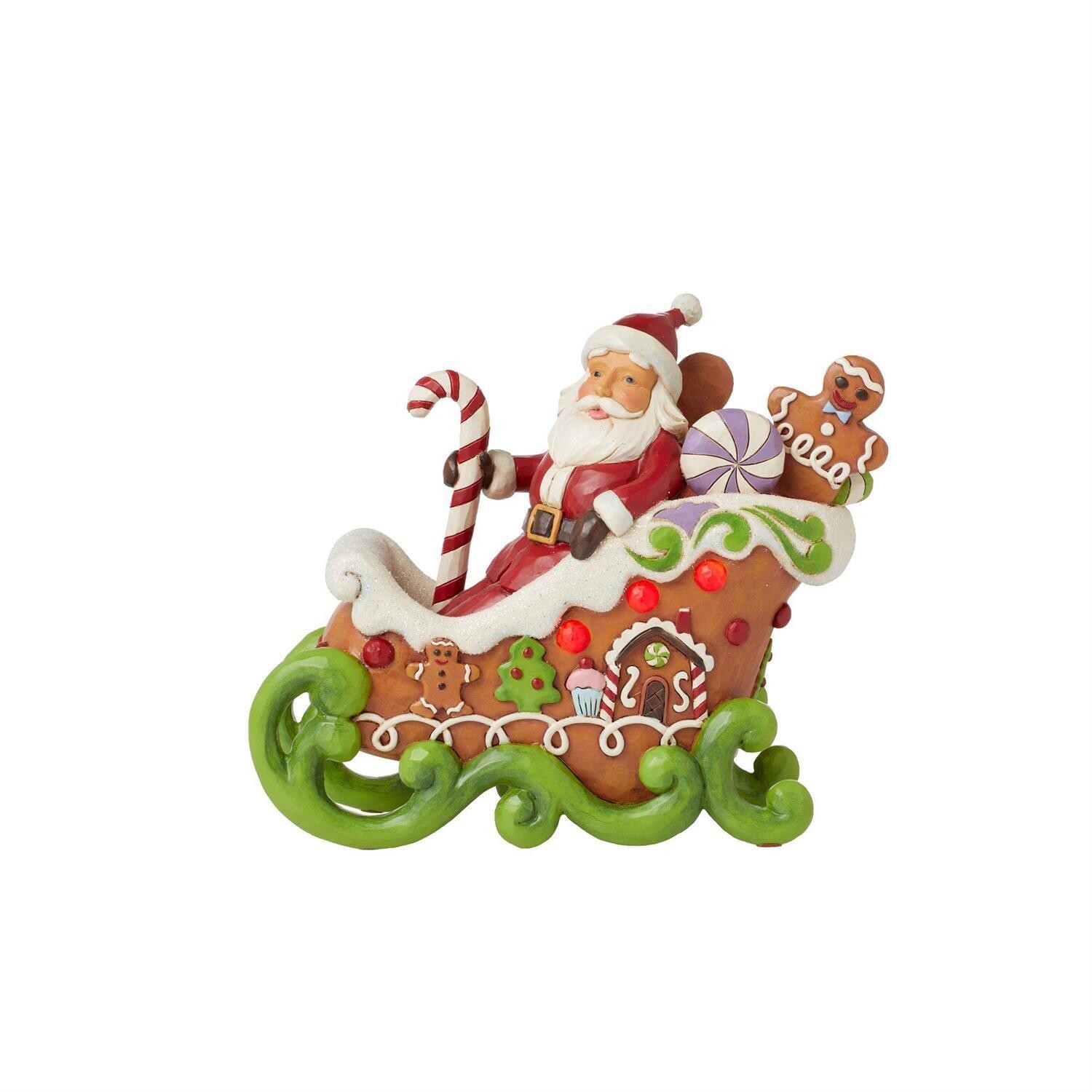 Gingerbread Christmas Sharing Sweet Holiday Cheer Santa On Sleigh Light-Up LED By: Heartwood Creek Jim Shore NEW 2024