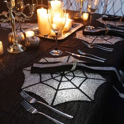 Luminous Rhinestone Spiderweb Placemat Table Top Accents