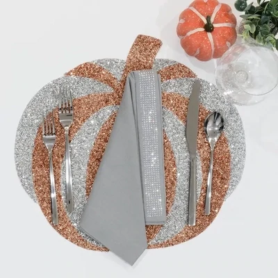 Luminous Rhinestone Pumpkin Placemat Table Top Accents