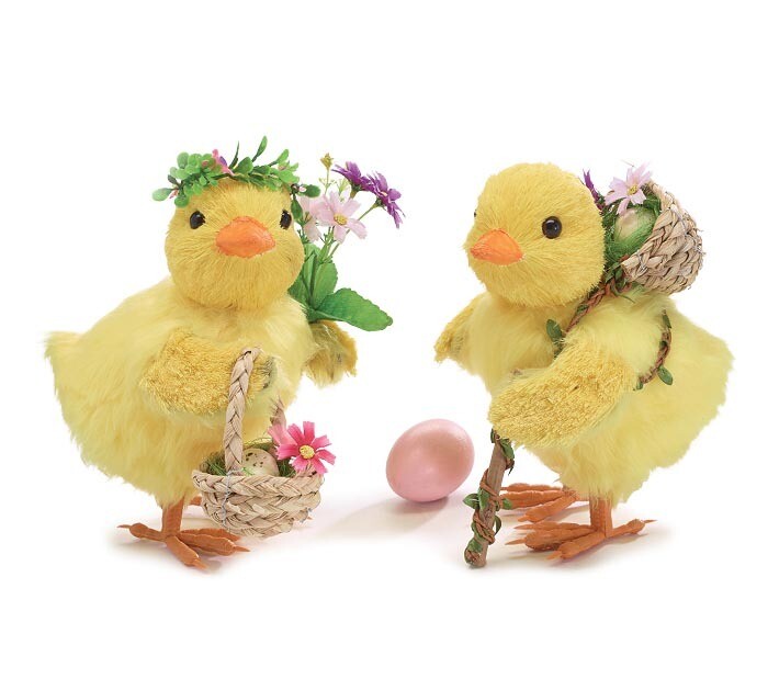 SISAL CHICK COUPLE WITH BASKETS 8.5&quot; Easter Decor