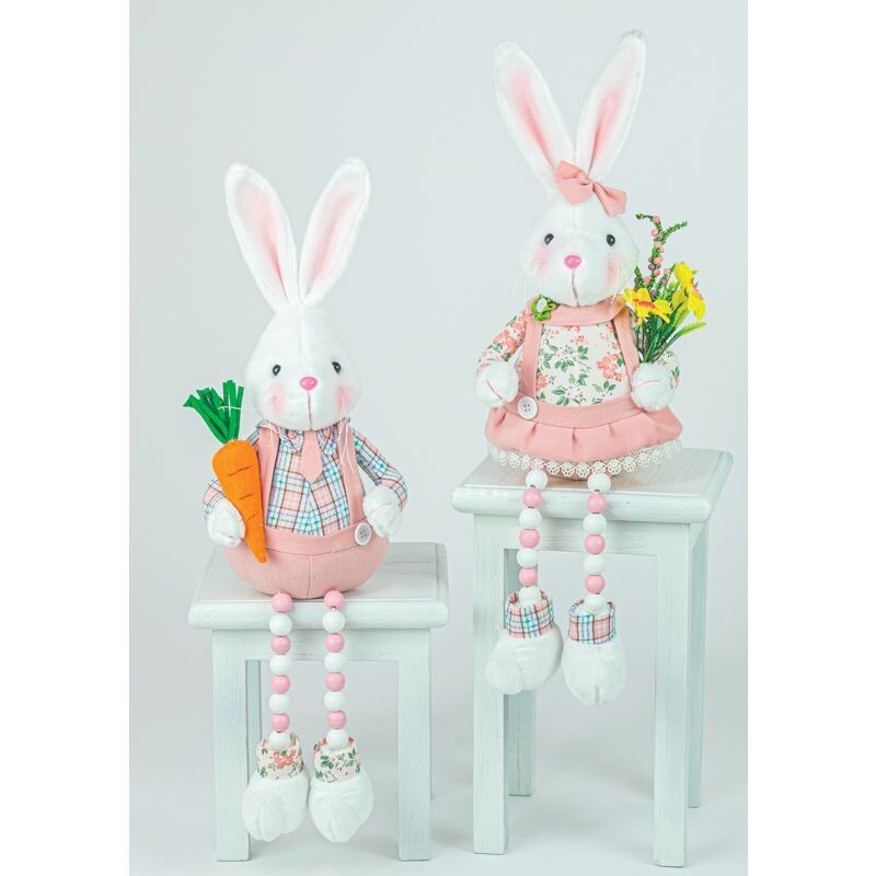 PAGEANTRY BUNNIES PINK DANGLE LEGS SET OF 2 20&quot; Easter Decor