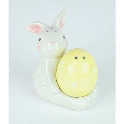 CERAMIC BUNNY AND EGG SALT AND PEPPER SHAKERS 4" Easter Decor