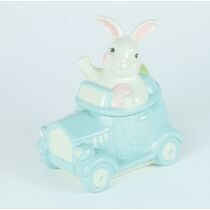 BUNNY TOWNCAR COOKIE JAR 8&quot; Easter Decor