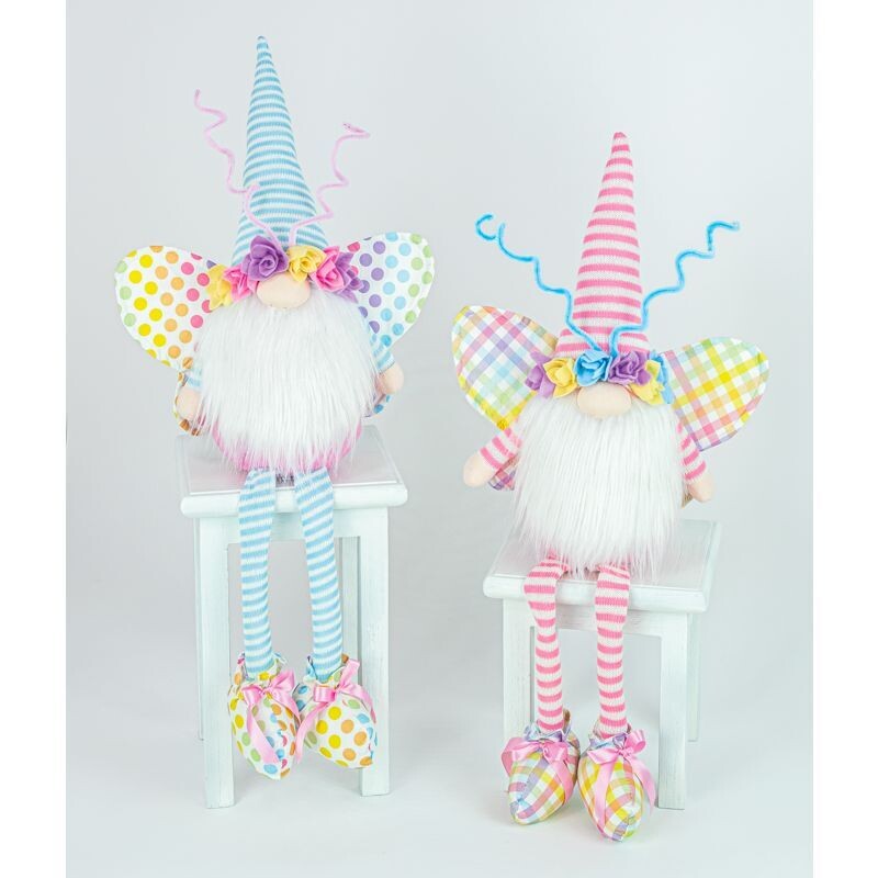 BUTTERFLY GNOMES DANGLE LEGS SET OF 2 27&quot; Easter Decor