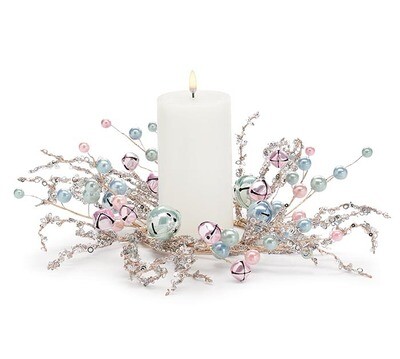 PINK BLUE GREEN PASTEL BERRIES AND BELLS CANDLE RING 12&quot; Easter Decor