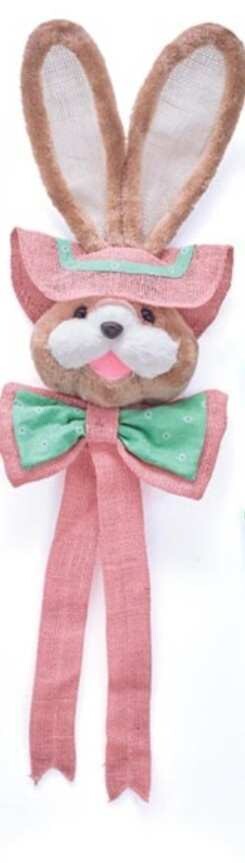 BURLAP AND FABRIC HANGING BUNNY HEADS PINK FLORALS 35&quot; Easter Decor
