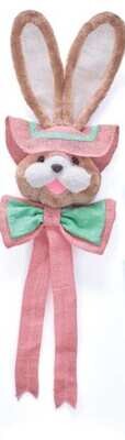 BURLAP AND FABRIC HANGING BUNNY HEADS PINK FLORALS 35&quot; Easter Decor