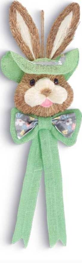 SISAL BUNNY HEAD WITH BURLAP HATS/BOWS GREEN 25&quot; Easter Decor