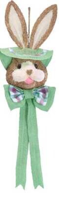BURLAP AND FABRIC HANGING BUNNY HEAD GREEN PLAID  35&quot; Easter Decor