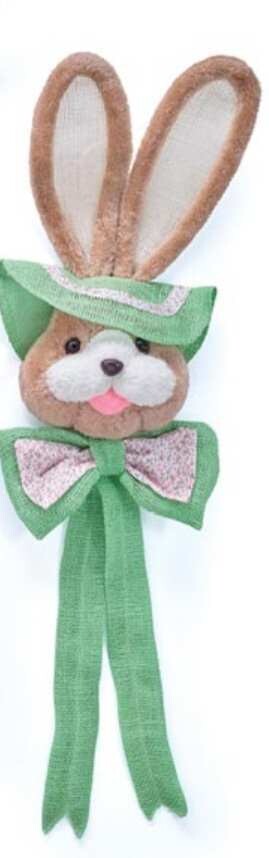 BURLAP AND FABRIC HANGING BUNNY HEADS GREEN FLORALS 35&quot; Easter Decor