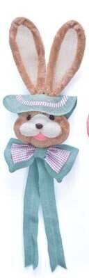 BURLAP AND FABRIC HANGING BUNNY HEADS BLUE GINGHAM 35&quot; Easter Decor