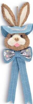 SISAL BUNNY HEAD WITH BURLAP HATS/BOWS BLUE 25&quot; Easter Decor
