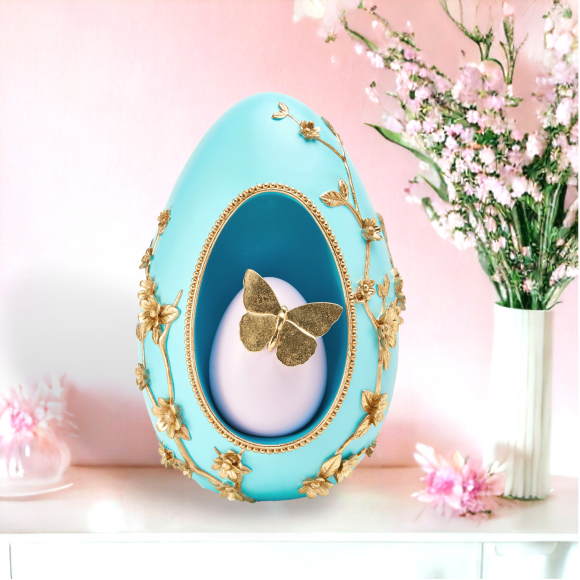 Teal Egg With Butterfly Inside 14&quot; Easter Decor