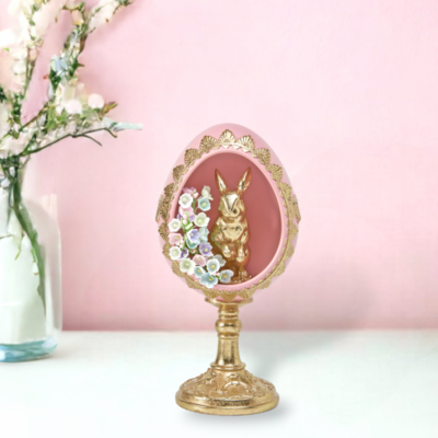 Pink Egg With Gold Bunny Inside 8&quot; Easter Decor