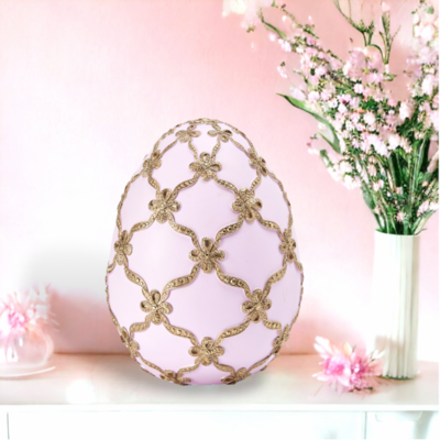 9&quot; Gold Ribbon Purple Egg Easter Decor
