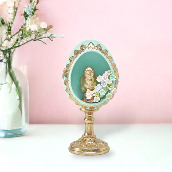 7&quot; Teal Egg With Gold Chick Easter Decor