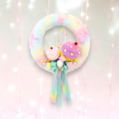 Pastel Wreath With Cupcakes Easter Decor