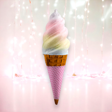 29.5&quot; Rainbow Swirl Ice Cream Cone With (PINK) Sleeve Easter Decor *SHIPS WITHIN 15 DAYS OF ORDERING*