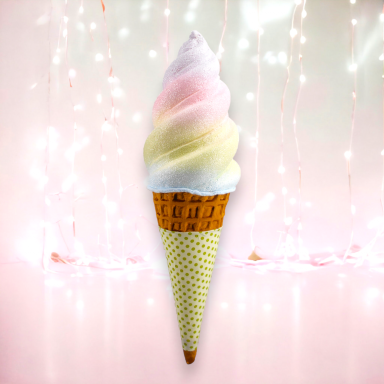 29.5&quot; Rainbow Swirl Ice Cream Cone With (YELLOW) Sleeve Easter Decor *SHIPS WITHIN 15 DAYS OF ORDERING*