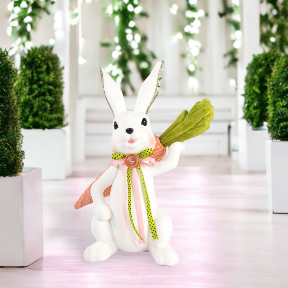 White Bunny Sitting With Carrot Easter Decor *SHIPS WITHIN 15 DAYS OF ORDERING*