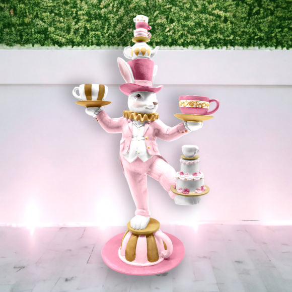 24&quot; Pink Confections juggling Teacup Bunny Easter Decor *SHIPS WITHIN 10 DAYS*