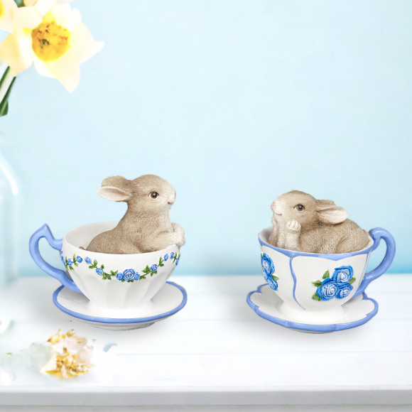 Bunnies in Teacup Easter Decor *SHIPS WITHIN 15 DAYS OF ORDERING*