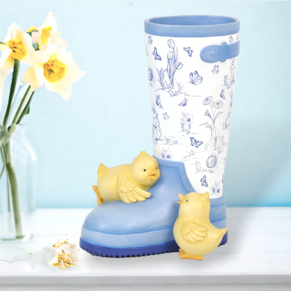 Rainboot Planter w/Baby Chicks Easter Decor *SHIPS WITHIN 15 DAYS OF ORDERING*
