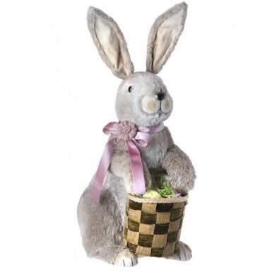 DISPLAY &#39;FUR&#39; BUNNY WITH BOW &amp; BASKET 22&quot; Easter Decor