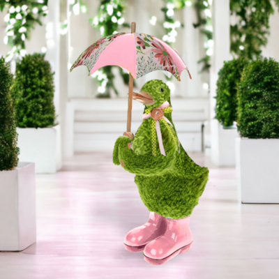 Green Garden Duck With Boots &amp; Umbrella Easter Decor *SHIPS WITHIN 15 DAYS OF ORDERING*