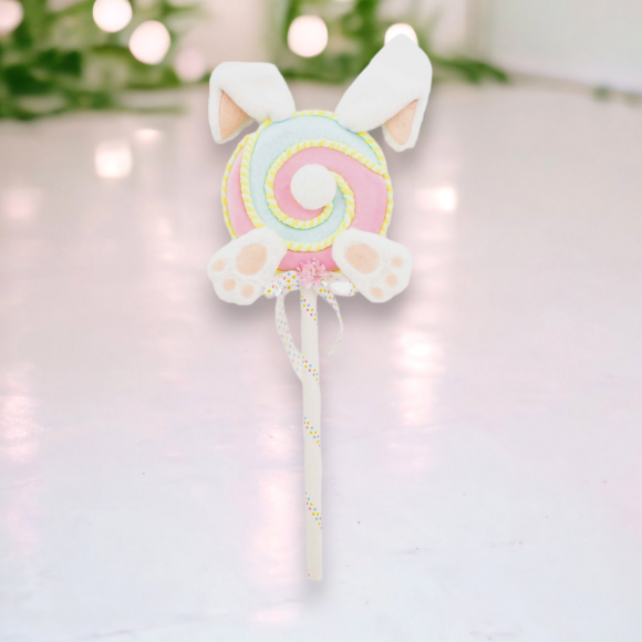 Pink Bunny Swirl Lollipop Pick Easter Decor