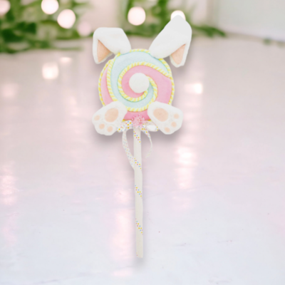 Pink Bunny Swirl Lollipop Pick Easter Decor