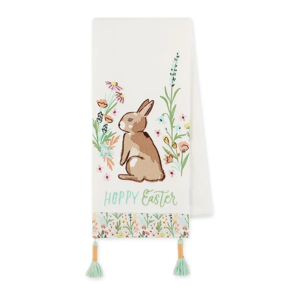 Hoppy Easter Bunny Embellished Dishtowel Easter Decor