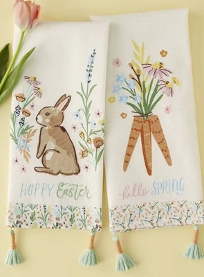 Hoppy Easter Bunny Embellished Dishtowel Easter Decor