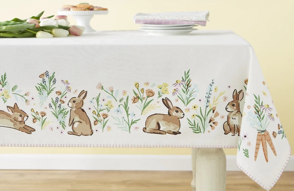 Spring Bunny Hop Printed Tablecloth - 52 x 52&quot; Easter Decor