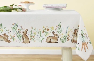 Spring Bunny Hop Printed Tablecloth - 52 x 52&quot; Easter Decor