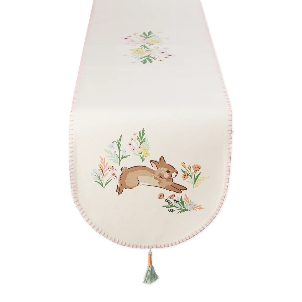 Spring Bunny Embellished Table Runner Easter Decor