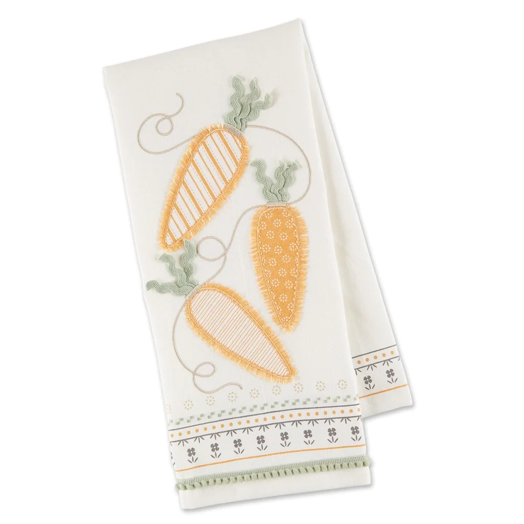 Carrot Garland Embellished Dishtowel Easter Decor