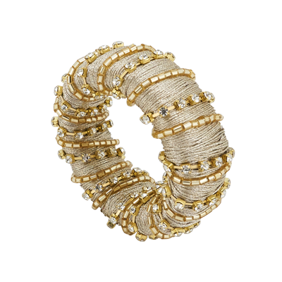 (SET OF 4) Gold Beaded Napkin Ring Tabletop Accents