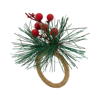 (SET OF 4) Red Berry Napkin Ring Tabletop Accents