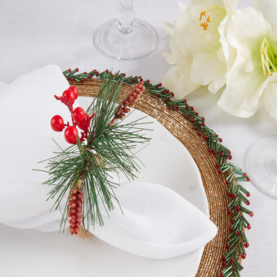 (SET OF 4) Red Berry Napkin Ring Tabletop Accents