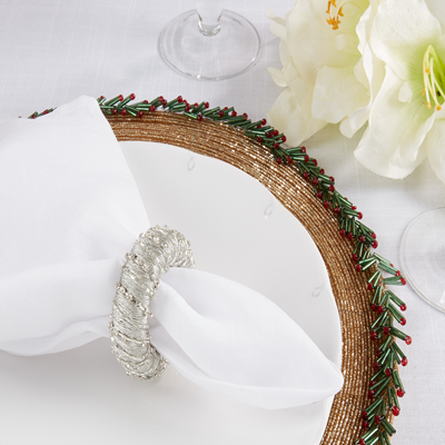 (SET OF 4)Silver Beaded Napkin Ring Tabletop Accents