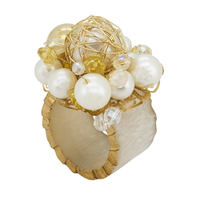 (SET OF 4) Gold Beaded Cluster Napkin Ring Tabletop Accents