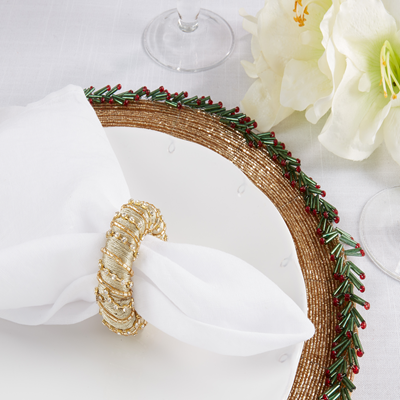 (SET OF 4) Gold Beaded Napkin Ring Tabletop Accents