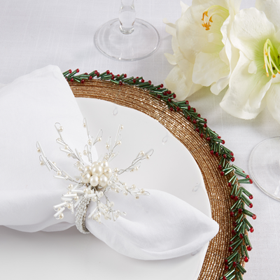 (SET OF 4) White Beaded Pearl Napkin Ring Tabletop Accents