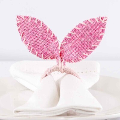 (SET OF 4) Pink Burlap Bunny Ears Napkin Ring Tabletop Accents