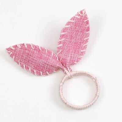 (SET OF 4) Pink Burlap Bunny Ears Napkin Ring Tabletop Accents