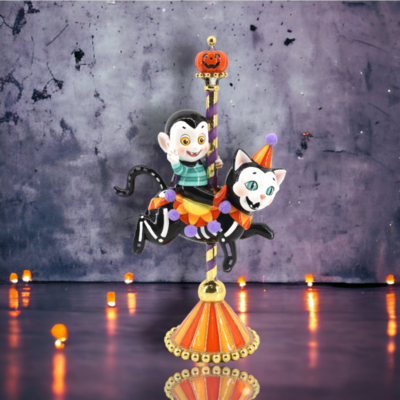 11&quot; Vampire on Cat Carousel Halloween Decor NEW 2024